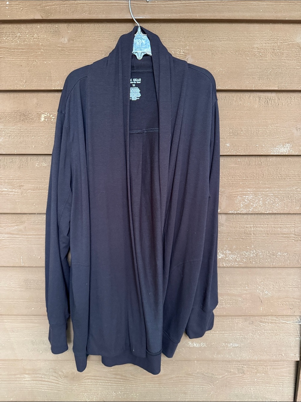 tek gear Women's Black Open-Front Shawl Collar Cardigan with pockets size 1X